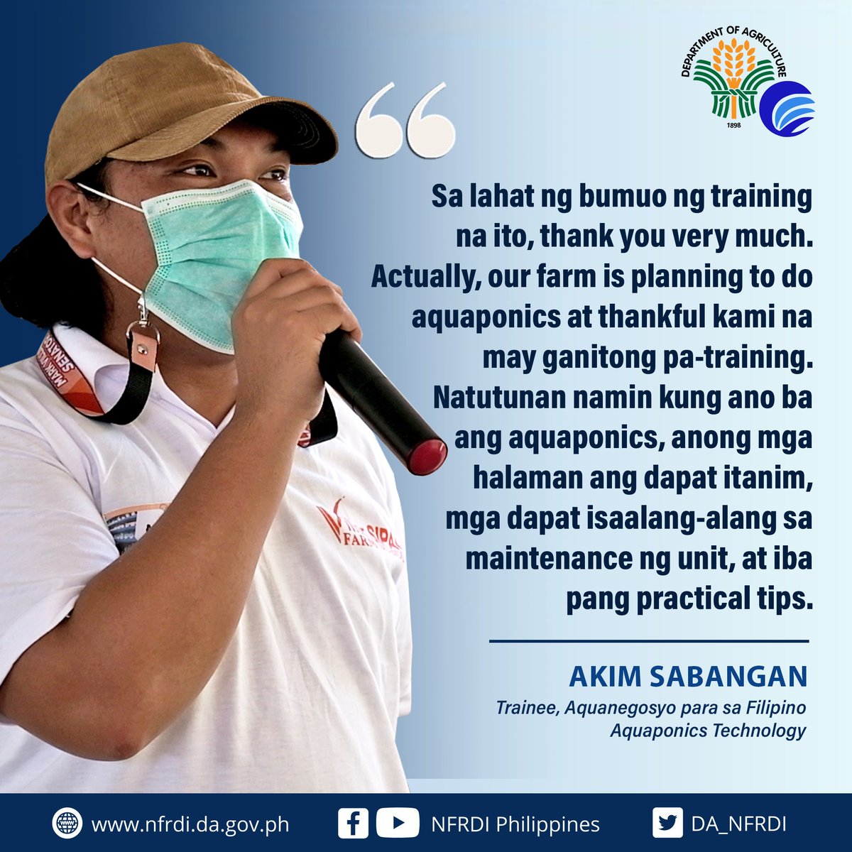 DA_NFRDI's tweet image. Through the lectures and hands-on demonstrations, Akim Sabangan, a former OFW, is now able to apply his learnings in H&amp;amp;P Bukid ni Tatay, an agricultural farm promoting agri-tourism and livestock breeding. 

#NFRDITestimonials
#Aquaponics
#NFRDIProgram