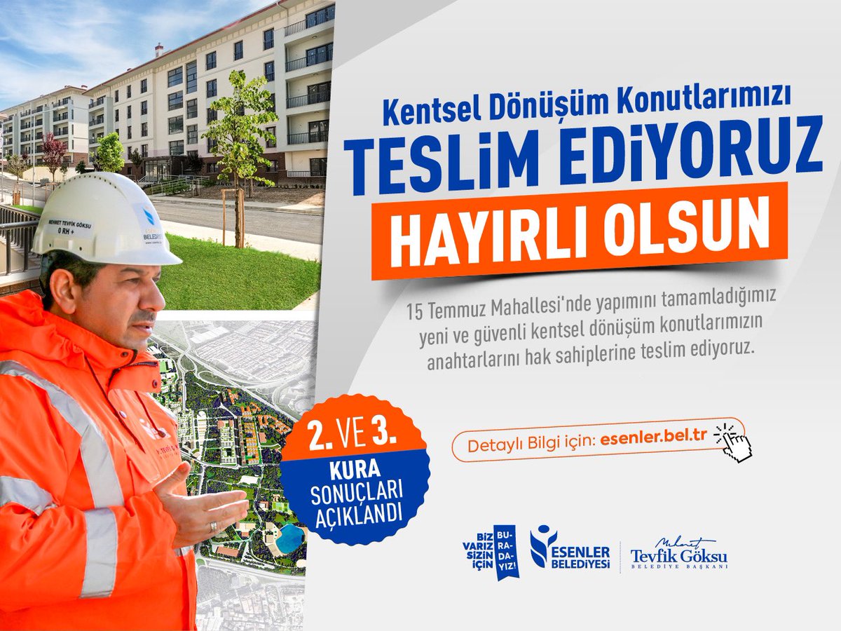 #Türkiye’nin en büyük kentsel dönüşüm projesinde yapımı tamamlanan konutlarımızı teslim etmeye devam ediyoruz.

Laf değil iş üretiyor, #Esenler için, milletimiz için çalışıyoruz.

Esenlerli hak sahiplerimizin 2. ve 3. Kura Teslim Sonuçları: bit.ly/3vGmewM