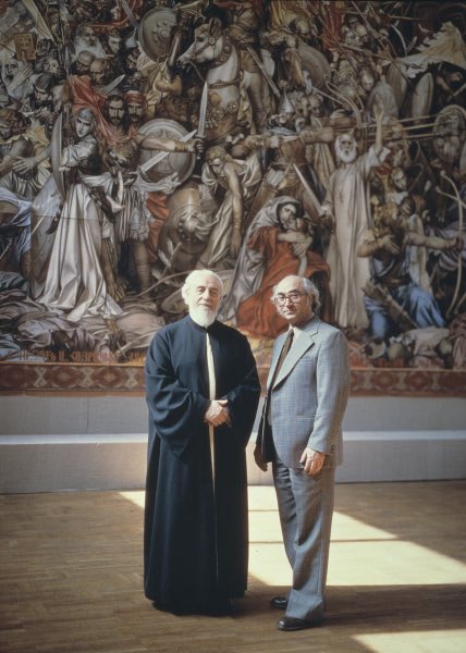 Catholicos of All Armenians Vazgen I and painter Grigor Khanjyan, Yerevan, Armenian SSR, 1981