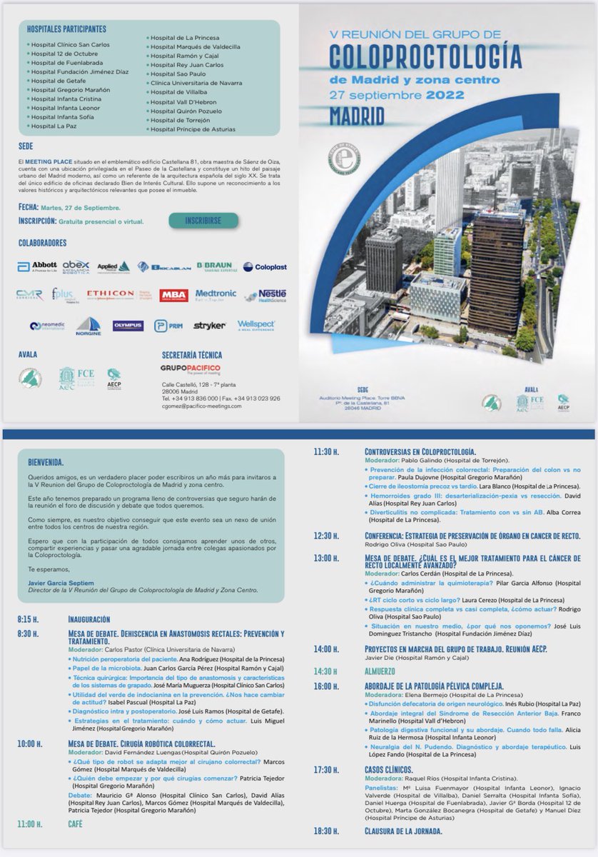 jgseptiem's tweet photo. Quedan menos de 2 meses, el 27 de septiembre nos vemos en la V reunión de Coloproctologia de Madrid. Aprovecha a inscribirte presencial o streaming @AECP_FAECP @CirujanosMad @aecirujanos @coloproctoaec https://t.co/PsaHV50BKt