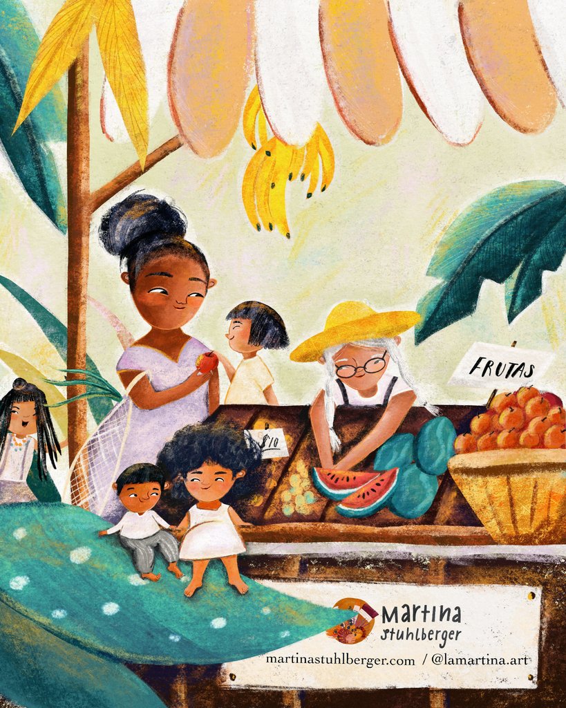 Hi #KidLitArtPostcard 👋
Welcome editors, art directors, designers and publishers, I'm Martina - an Austrian illustrator loving to work on picture books and editorial projects!

Hungry for more?
👉🏼 martinastuhlberger.com 
✉ hello@martinastuhlberger.com

#PictureBooks #kidlitart