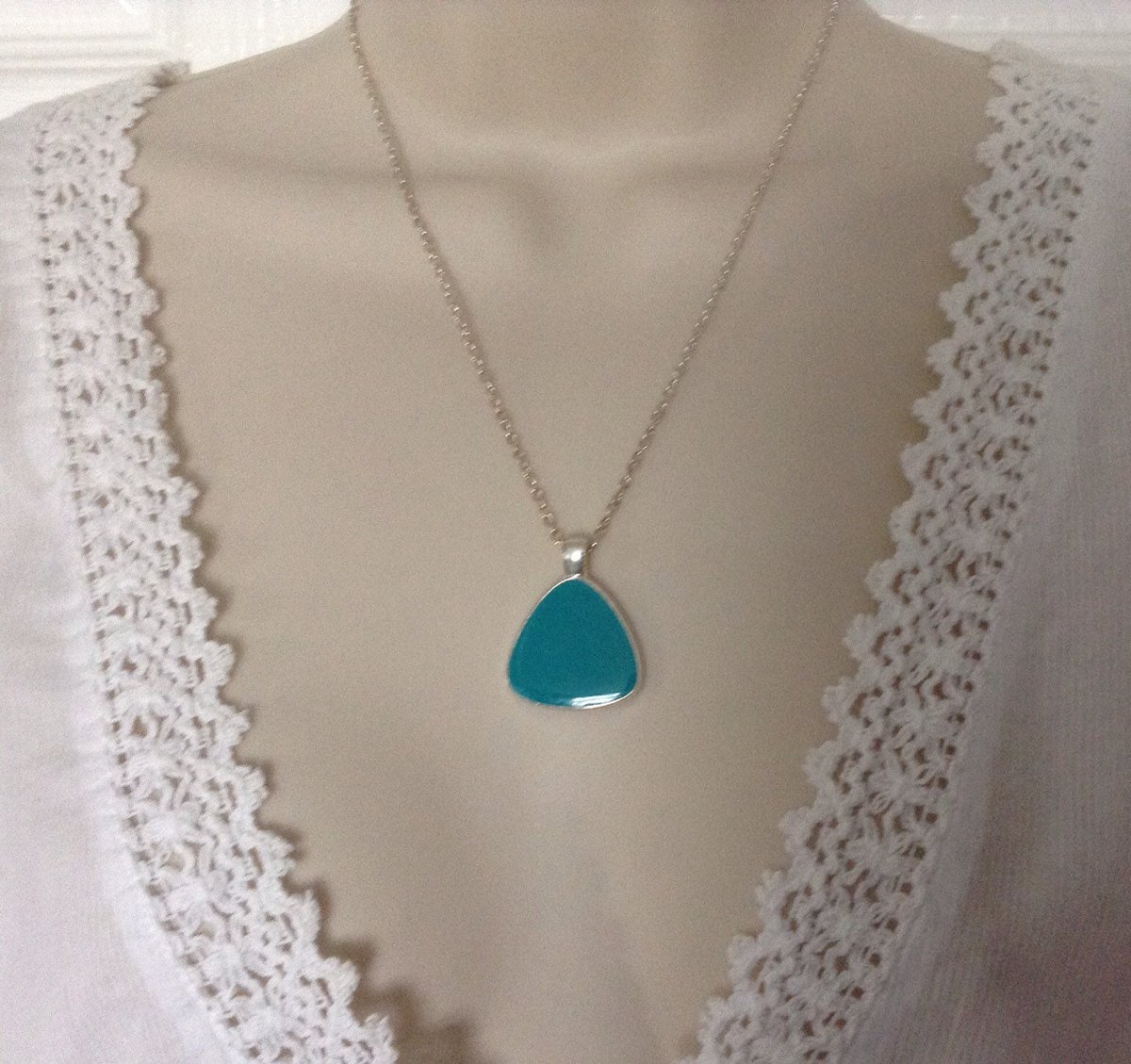 Triangle Necklace Silver, Teal Pendant Necklace, Boho Necklaces For Women, Unique Gifts For Mum, Best Friend Birthday Gift For Her, Best tuppu.net/40fc3ebc #Etsy #UKArtisanJewellery #TealPendant