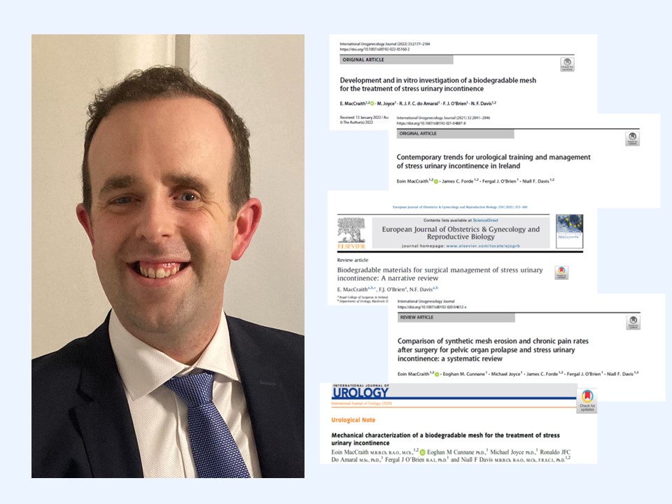 Well done to Dr @eoinmaccraith on his fantastic achievement of 5 papers published from his StAR MD research. This research on the development of a biodegradable mesh for surgical managment of stress urinary incontinence was done under the supervision of Mr Niall Davis & @fjobrien
