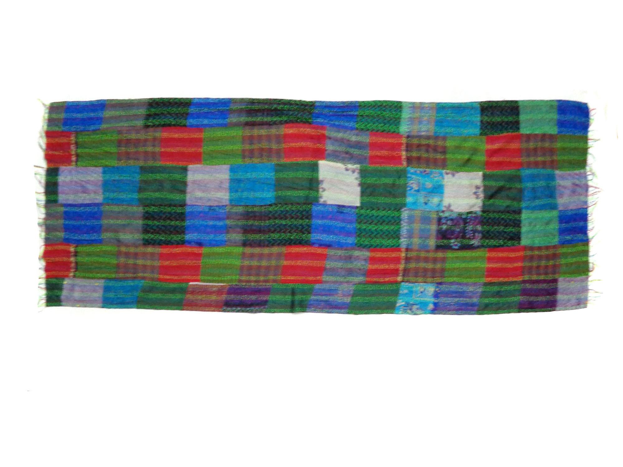 Handmade patchwork long Silk Kantha Scarf Neck Wrap Stole Dupatta Stitched Embroidered Scarf Veil Boho KU31