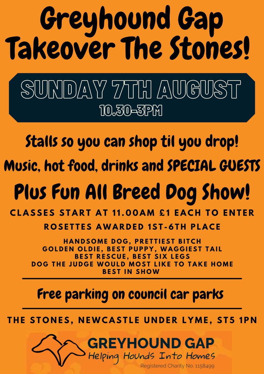 NuLMarkets's tweet photo. Remember this Sunday is fun for all the family day with the Greyhound Gap taking over the stones loads to do and see plus plenty of shopping #LoveNuL #markets #greyhoundgap https://t.co/CrkS3KDIRx