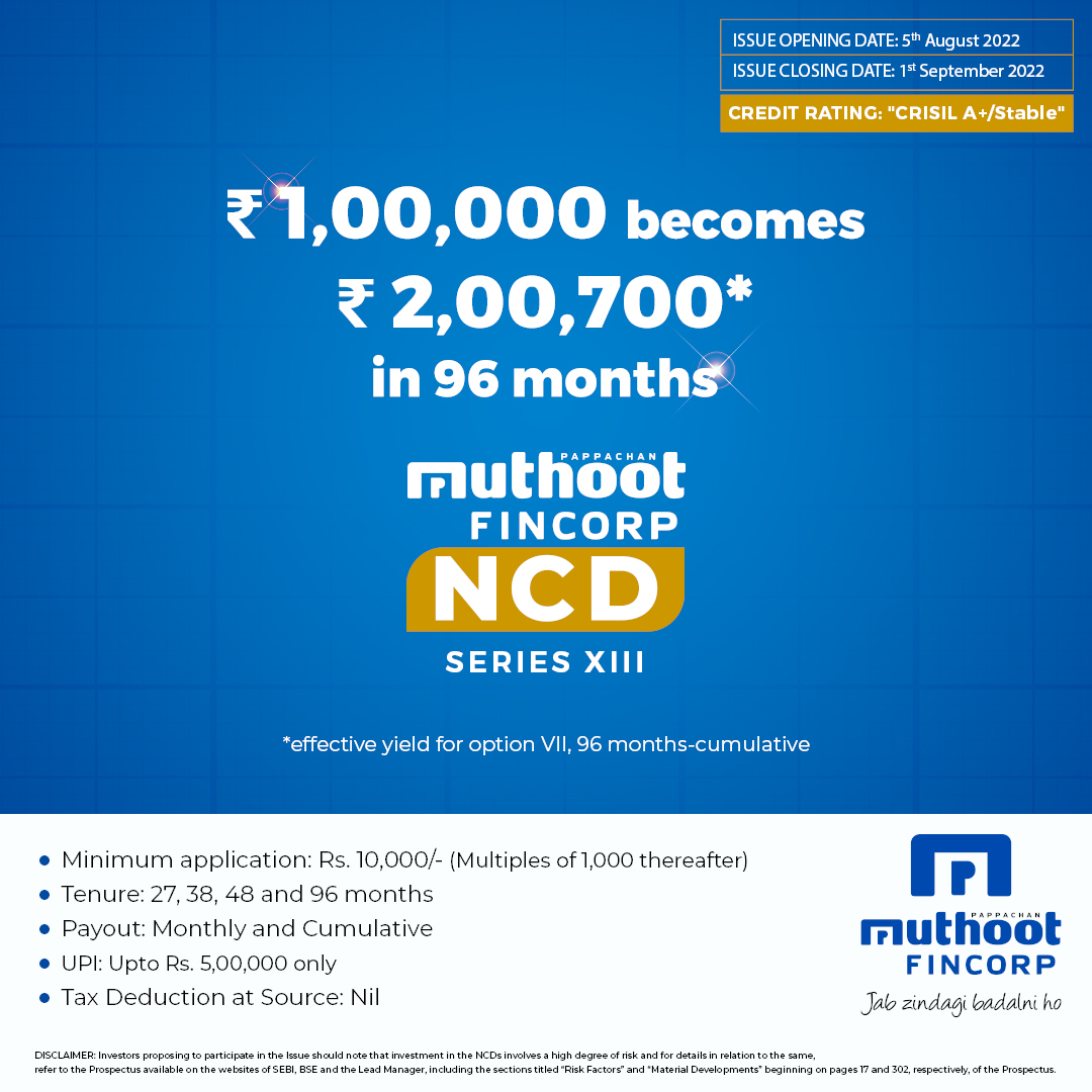 MuthootIndia's tweet photo. Invest in Muthoot FinCorp’s NCDs to watch your money grow everyday 🌱 Read the details on Muthoot FinCorp website! 
.
.
.
#MuthootPappchanGroup #MuthootFinCorp #MuthootBlue #BlueSoch #India #MuthootFoundation #PurposeMuthootBlue #FinTech #GoldLoan #NCD #Investments #InvestNow https://t.co/Y0YdgmGUx1