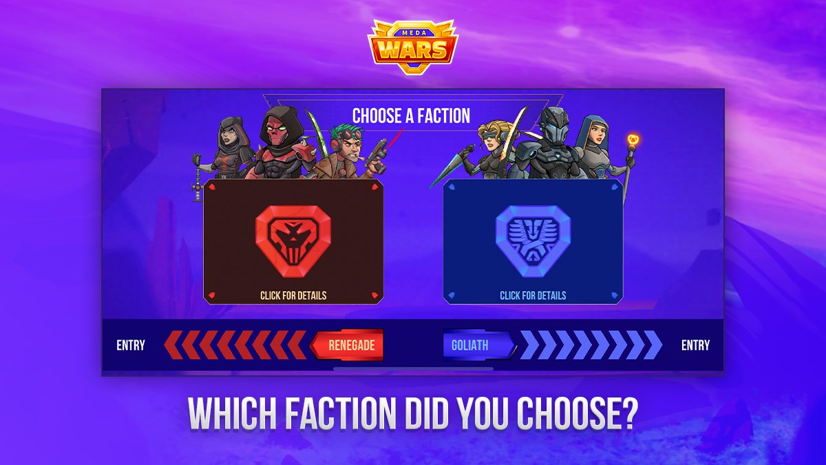 ⚔️Cryptomeda Heroes⚔️

The battle is raging in the Meda Wars.
What faction did you choose to play for?

Discipline obeying Goliaths🔵 or rebellious Renegades🔴?

Let us know in the comments!

Do you want to play? Get your access here👇
cryptomeda.tech/medawars
