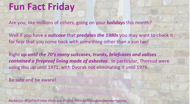 PAGroupUK's tweet photo. #asbestos #FunFactFriday #suitcase #valise #WereallGoingonaSummerHoliday https://t.co/eMKJ4LZUPn