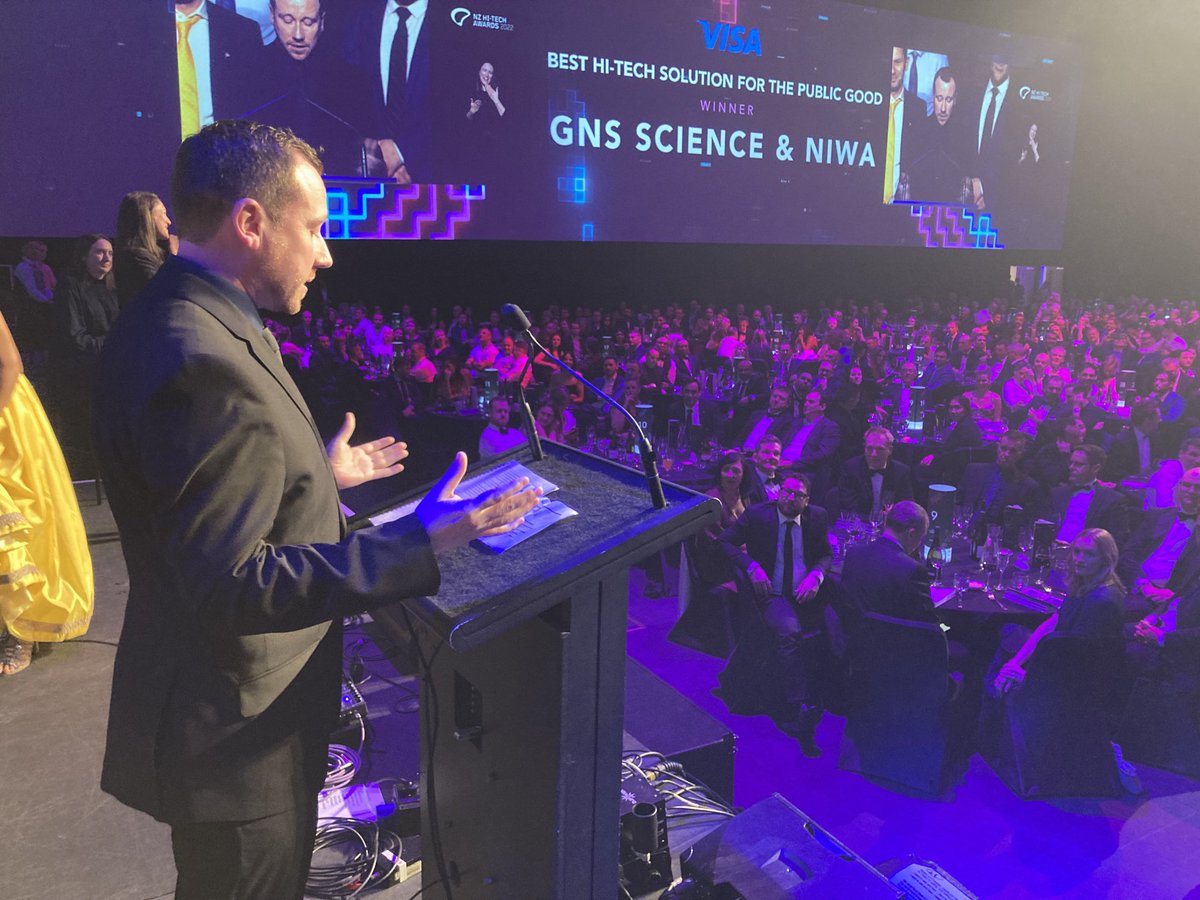 RichardWoodsNZ's tweet photo. So @gnsscience and @niwa_nz with @EQCNZ won the @NZHiTechAwards for Public Good category! AWESOME! https://t.co/Os7tpplsBM