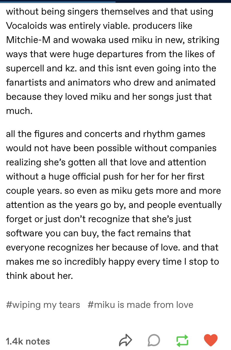 teruterujasu's tweet photo. crying at 4am over this post about miku and vocaloid’s societal growth over the years 🥹

miku is made from love!! https://t.co/N7VqetOvCS