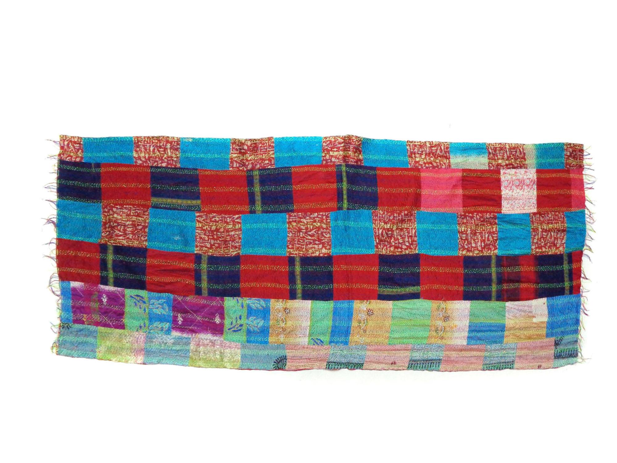 Handmade patchwork long Silk Kantha Scarf Head Wrap Stole Dupatta Hand Quilted Women Bandanas KU26