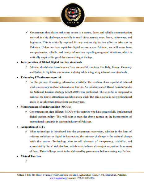 COPAIROfficial's tweet photo. COPAIR under its initiative "Digital tourism" is working on policy recommendations on how to boost digital tourism industry in Pakistan.  
@COPAIROfficial
@signaturehtl
@TDCPOfficial
@kptourism
@Dir_TourismBal https://t.co/DvWf6ipjr7