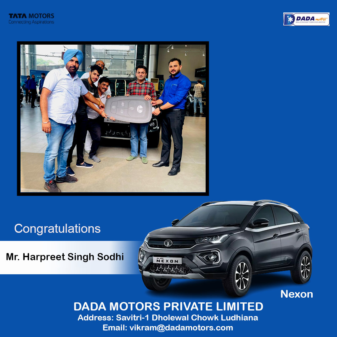 We are excited to see your adventurous journey. #Congratulations Mr. Harpreet Singh Sodhi your brand new #tatanexon. Welcome to the ever-growing Dada Motors family. Have a Great day. 🎉🎉🎉🚘🚘
.
.
#TataMotors #dadamotors #SafestCars #nexon #nexonev #nexondarkedition #nexonlovers