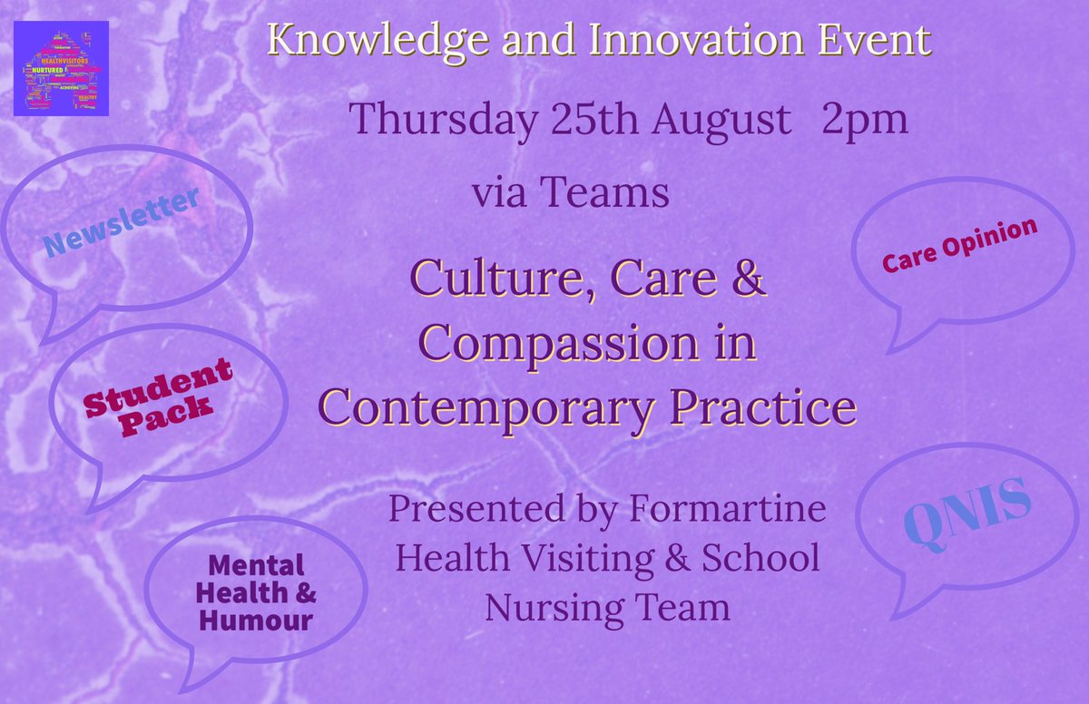 ‼️Save the Date‼️ Formartine HV & SN Team are hosting the Knowledge & Innovation Event, please see flyer below for info, link & more details to follow… @RosieCrighton @frannice_hv @julieHV70 @nicolacowie @LeoWalk60577470 @RaeJenniffer @sn_tes @AberdeenshireHV @HSCPshire