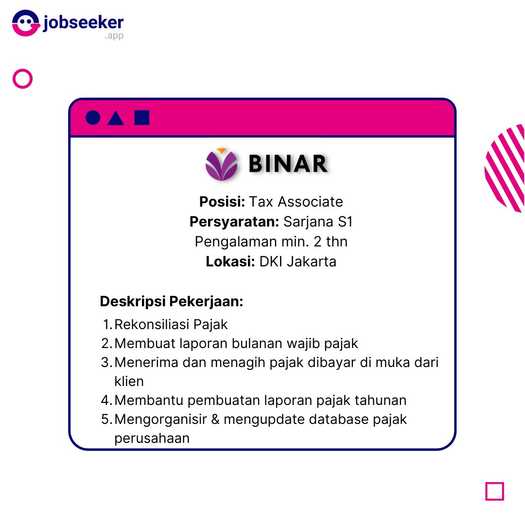 jobseekerapp's tweet image. LOWONGAN @academybinar JANGAN SAMPE KELEWAT!

Lagi ada lowongan kerja dari Binar Academy nih, teman-teman! Yuk baca lengkap persyaratan selengkapnya di binaracademy.jobseeker.software atau kamu jga bisa donwload Jobseeker App.

#hiring #jobseekercompany #jobseekerapp #jobseeker