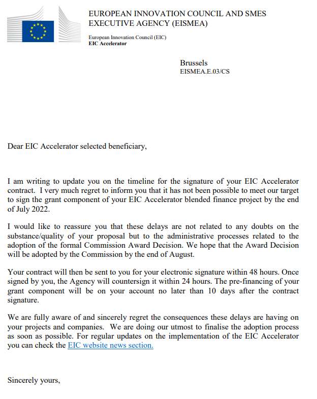 So what happens when the College of Commissioners has to approve every single EIC Accelerator award decision? More delays.