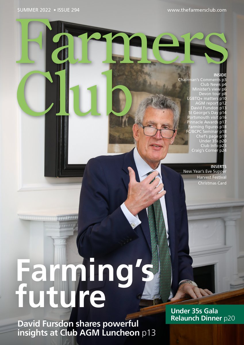 Book your next visit to The Farmers Club now. The Summer Journal profiles all that’s on offer and reports on key farming issues, recent Club events, the election of next year’s chairman and more. See website/e-Newsletters for latest news.
thefarmersclub.com/news/new-journ…