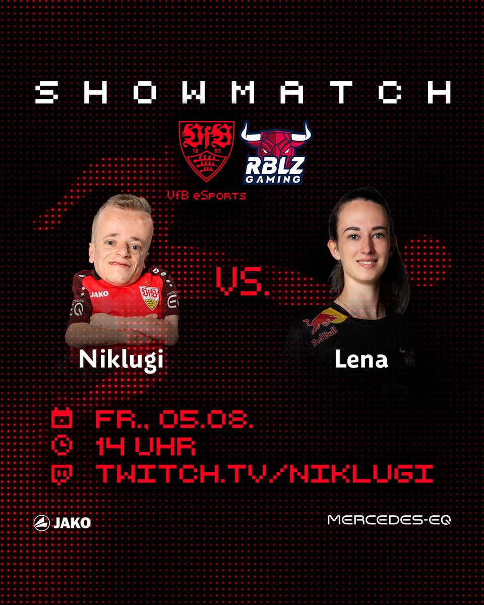 Ab 14 Uhr spielen <a href="/nik_lugi/">Niklas Luginsland</a> &amp; <a href="/rblz_lena/">Lena</a> im Content Creator Duell die Partie <a href="/VfB/">VfB Stuttgart 1893</a> 🆚 <a href="/RBLeipzig/">RB Leipzig</a> an der Konsole vor! ⚪🎮🔴

Seid dabei!
📺 twitch.tv/niklugi

#VfB | #VfBeSports