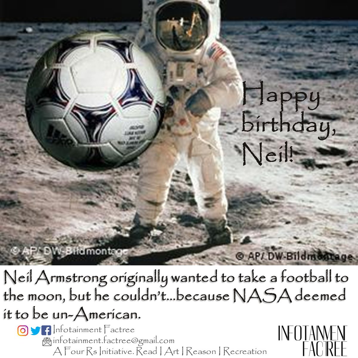 IFactree's tweet photo. #NeilArmstrong #MoonExpedition #Trivia #Quiz #InfotainmentFactree #NuttysInfotainment #YAYS #Quidnunc #InterestingFacts #questions #FourRs #YoungSPARKS #TheSPARKSChallenge #ThisDayThatYear #TodayInHistory https://t.co/WC5Ph8XBVF
