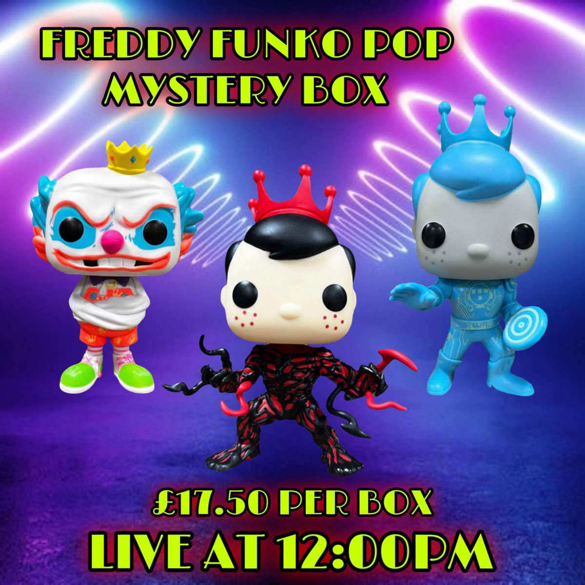 BoxedToys's tweet photo. 👾 Our Freddy Funko Pop Mystery Box Is Live At 12PM 👾

⏰ Live At 12PM
💰 £17.50 Per Box 
🚚 Free UK Shipping On 6 Plus Boxes 

https://t.co/dNPLsGealm

#dbt #doubleboxedtoys #funko #funkocollector #funkopop #freddyfunko #marvel #carnage #tron #fundays #funkofundays https://t.co/8Plrq5zRu4