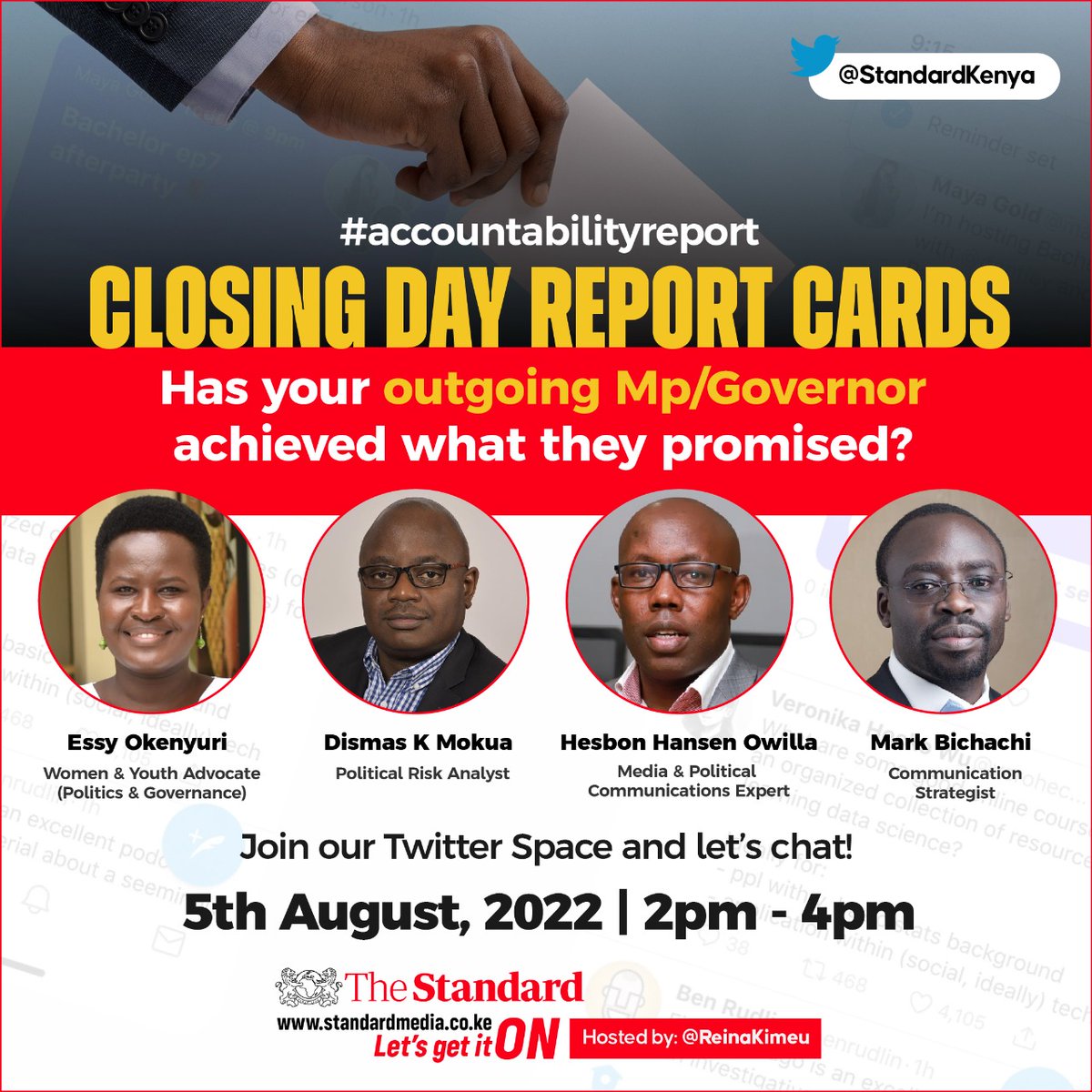Has your outgoing MCA, Member Of Parliament or Governor accomplished what they promised? And why should we hold our leaders accountable? Share your opinion on our Twitter Space today at 2pm - 4pm. #accountabilityreport 

Click here to join👇🏾 x.com/i/spaces/1zqkv…
