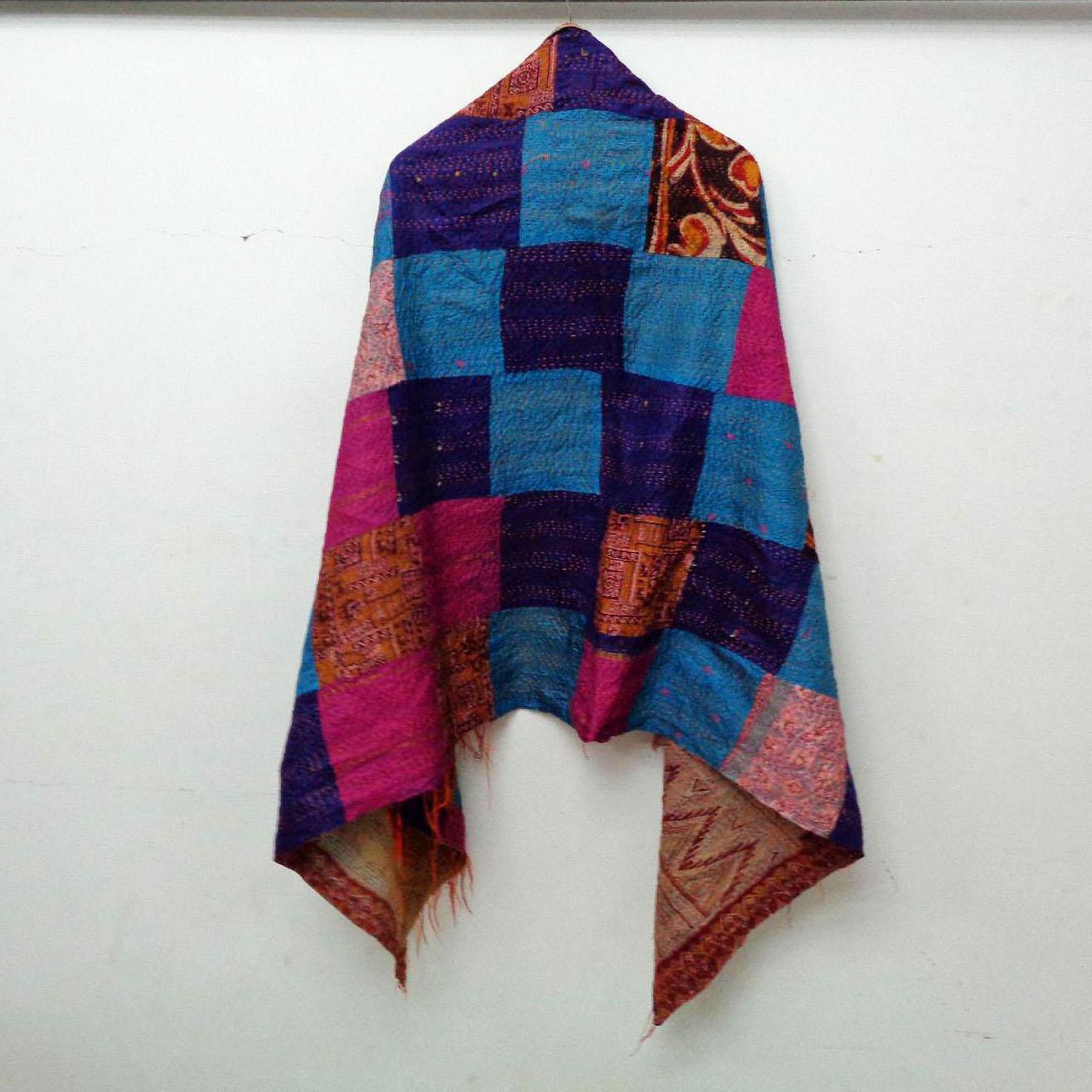 Handmade patchwork long Silk Kantha Scarf Head Wrap Stole Dupatta headband Collar Neckerchief Scarves KU18