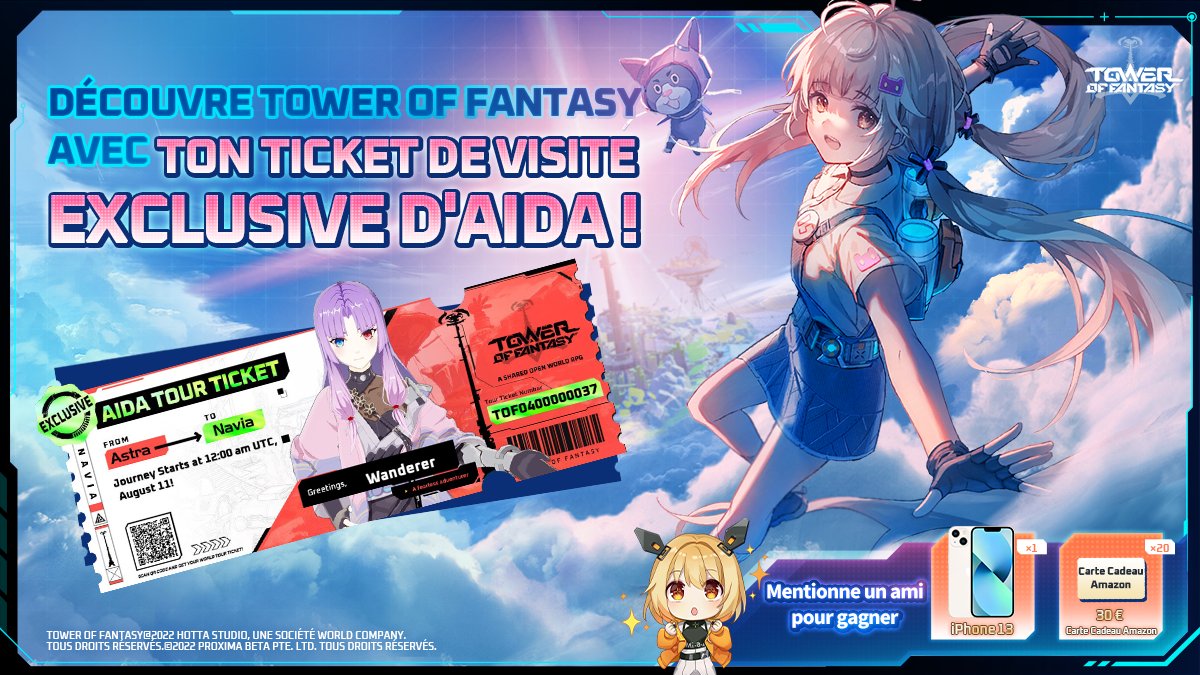 ToF_FR_Official's tweet photo. ÉVÉNEMENT DE PRÉLANCEMENT🎆
1) RDV sur https://t.co/7E8JzbYO3l et partagez votre ticket pour avoir 1 chance de gagner des cadeaux en jeu!🎁

2) Les joueurs qui RT ce tweet et @ 1 ami auront 1 chance de gagner 1 CC Amazon 30€, voire 1 iPhone 13!📱

Règles: https://t.co/wEFQPt2xku https://t.co/NG4NuJesc9