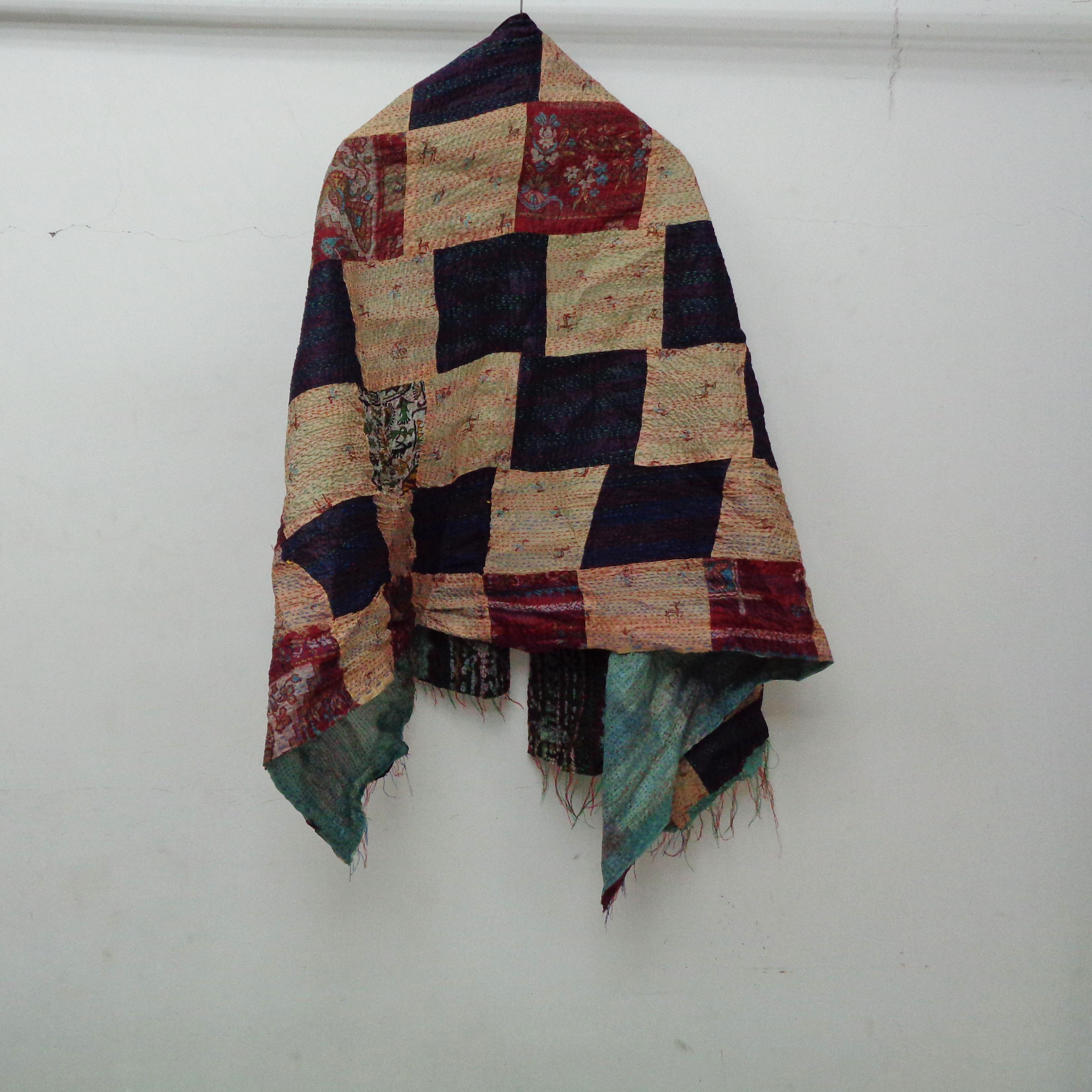 Silk Kantha Scarf Head Wrap Stole patchwork Dupatta Collar Neckerchief Scarves KU17