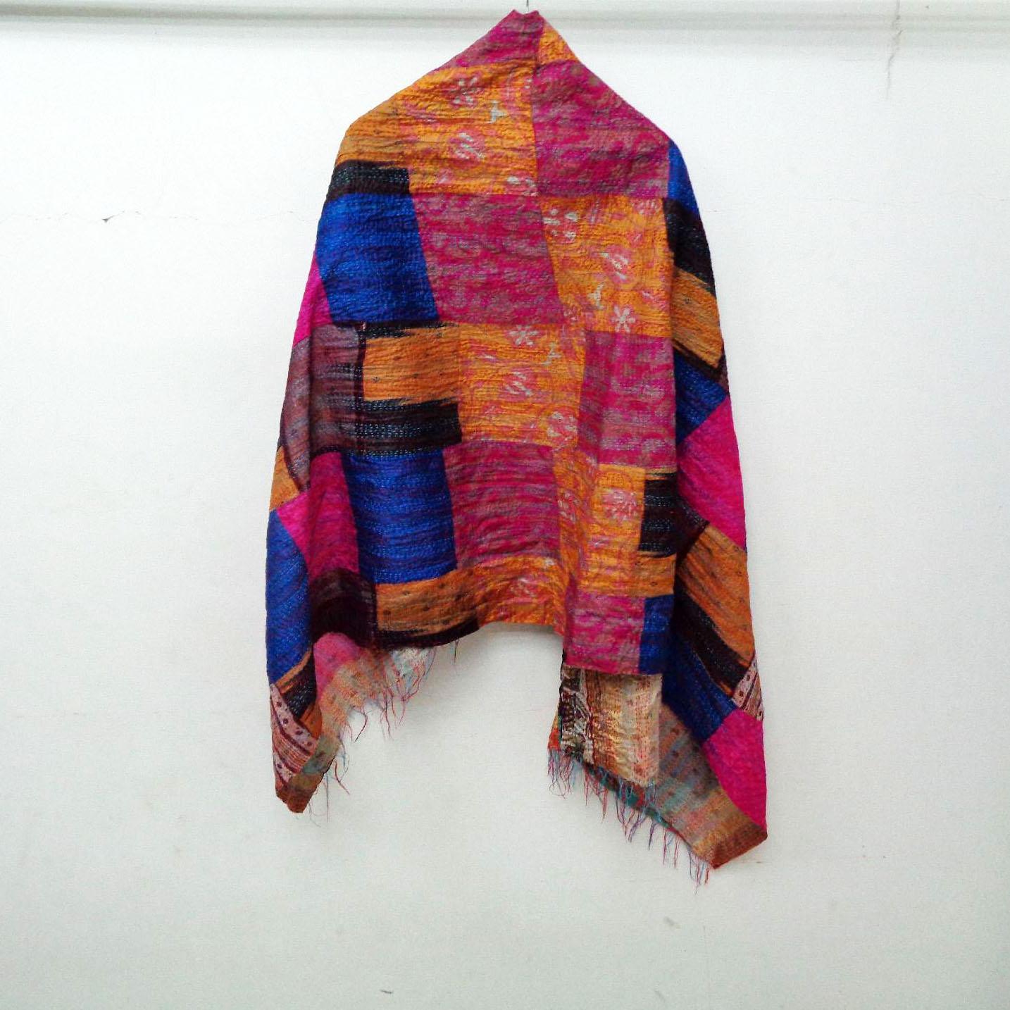 Handmade patchwork long Silk Kantha Scarf Neck Wrap Stole Dupatta Collar Neckerchief Scarves KU16