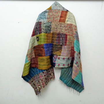 Handmade patchwork long Silk Kantha Scarf Head Wrap Stole Dupatta Hand Quilted Women Scarves Reversible KT99