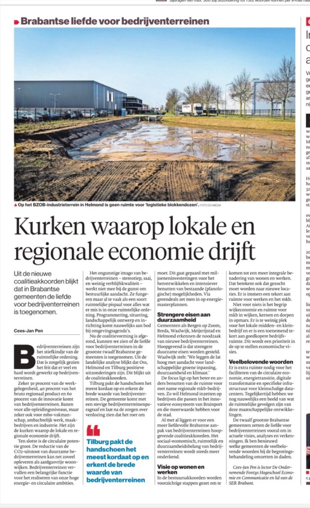 Over de politieke aandacht voor verdichten/revitaliseren, verduurzamen en vergroenen van bestaande bedrijventerreinen en transitie naar circulaire economie. Mooie opinie <a href="/CeesJanPen/">Cees-Jan Pen http://ceesjanpen.bsky.social</a>: "Tilburg pakt de handschoen het meest kordaat op" #meervoorelkaar