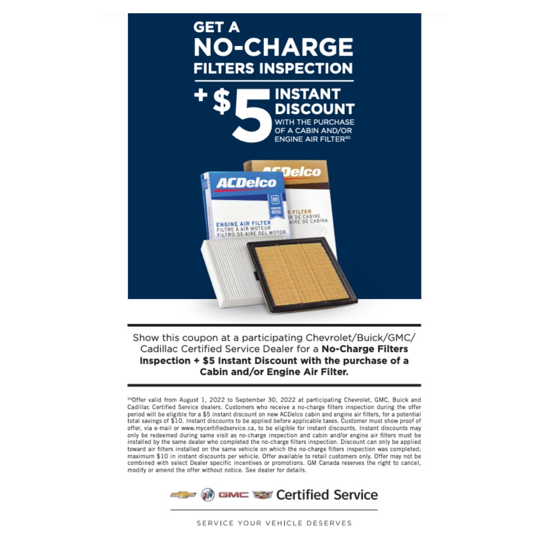 Until September 30th at Gan Chev present this coupon for a no charge filters inspection!