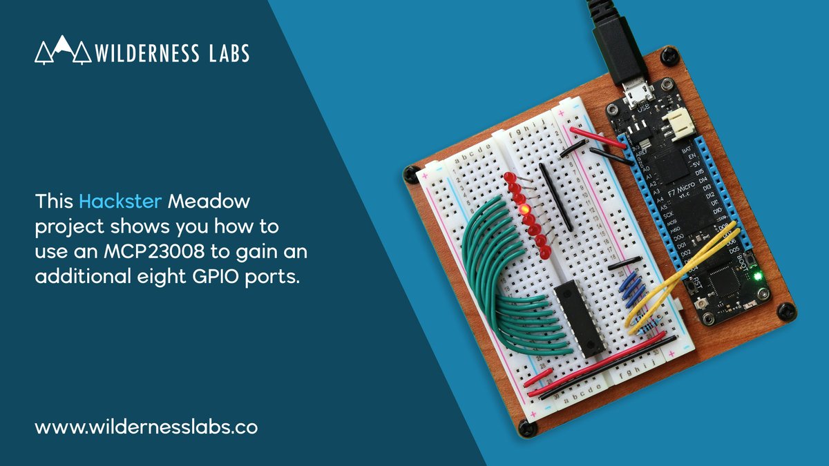 Check out this <a href="/Hacksterio/">Hackster.io</a> project to learn how to use the popular IOExpander MCP23008, where you'll get eight additional GPIO pins by using a pair from the Meadow board. wldrn.es/0vg #dotnet #csharp #iot #mcp23008 #leds #vscode #visualstudio