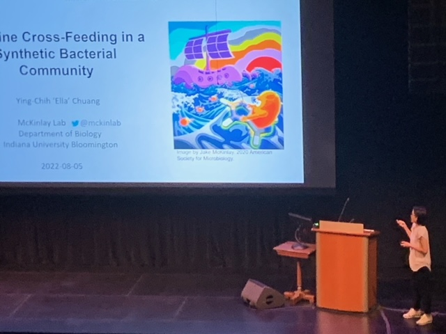 McKinlay Lab (@mckinlab) on Twitter photo Grad student Ella Chuang talks about her work on adenine cross-feeding. Thanks to <a href="/Biolluminator/">Julia van Kessel</a> for the photo. We are all excited for her back in Bloomington. Ella is one of MANY <a href="/IUBiology/">IU Biology</a> students presenting their excellent work at #Phages2022. Grad student Ella Chuang talks about her work on adenine cross-feeding. Thanks to <a href="/Biolluminator/">Julia van Kessel</a> for the photo. We are all excited for her back in Bloomington. Ella is one of MANY <a href="/IUBiology/">IU Biology</a> students presenting their excellent work at #Phages2022.