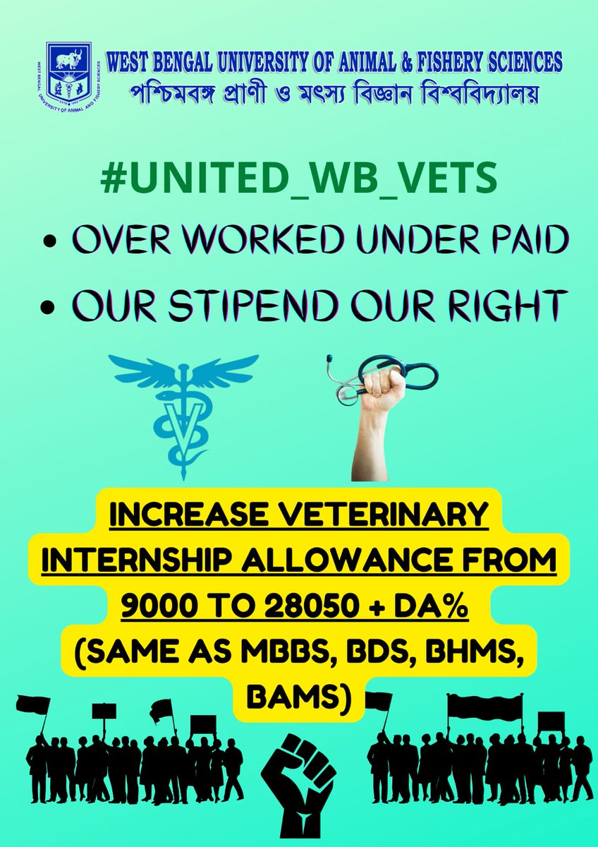 ForumBengal's tweet photo. Why is there so much injustice with the Veterinary Doctors of Bengal......
 When the stipend of other states can increase, why not ours?
 We demand our right...
 We demand to Increase our Internship Stipend from 9000 to 28050 + DA (Same as MBBS, BDS, BHMS, BAMS)
@MamataOfficial https://t.co/l7v1YZWfnL