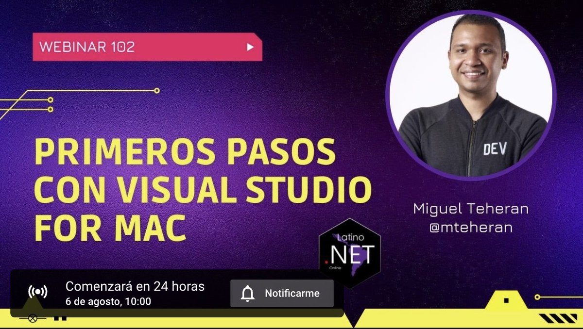 Mteheran's tweet image. Nos vemos mañana, agreguen la notificación a YouTube!! #VSForMac #VisualStudioForMac gracias @latinonetonline por el espacio
youtube.com/watch?v=-o6j7W…