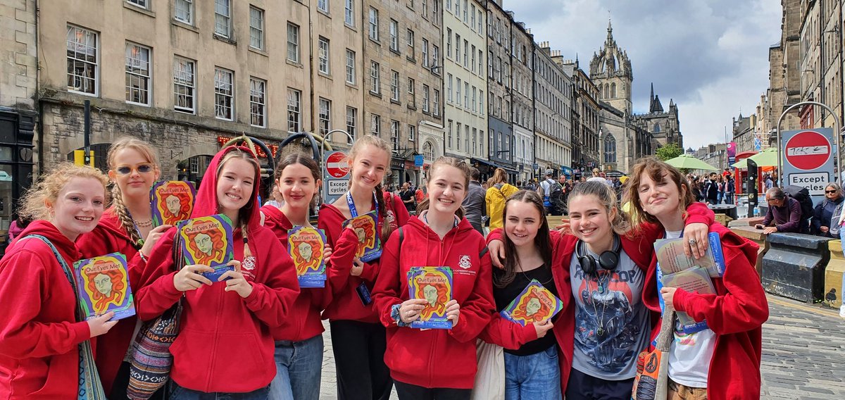 stcatherinessch's tweet photo. Flyering on The Royal Mile ahead of our first show! #scsedfringe #oureyesmet #edfringe2022 https://t.co/fGrPTcnlil