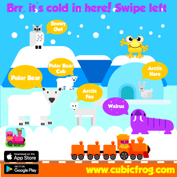 CubicFrog's tweet photo. Cubic Frog is in the Arctic. Would you like to learn some Arctic animal names with him?🧊❄️
.
Do you know arctic animal names? Comment them below ⬇️
#cubicfrogapps #animaltrain #appforkids #educationalapps  #montessoritoddler #flashcards #animals https://t.co/FDGBvlmJTO