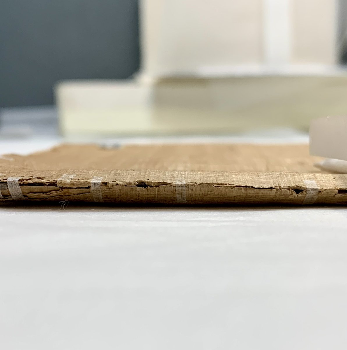 iamkristinesr's tweet photo. Fourth century sewing holes 📚
Japanese paper splints and carefully aligned folios. Papyrus codex conservation in progress!
@CBL_Dublin BP XXI.A, quire from
#CBLconservation #papyrusconservation #historyofthebook #FridayFeeling https://t.co/snSyLw4LLe