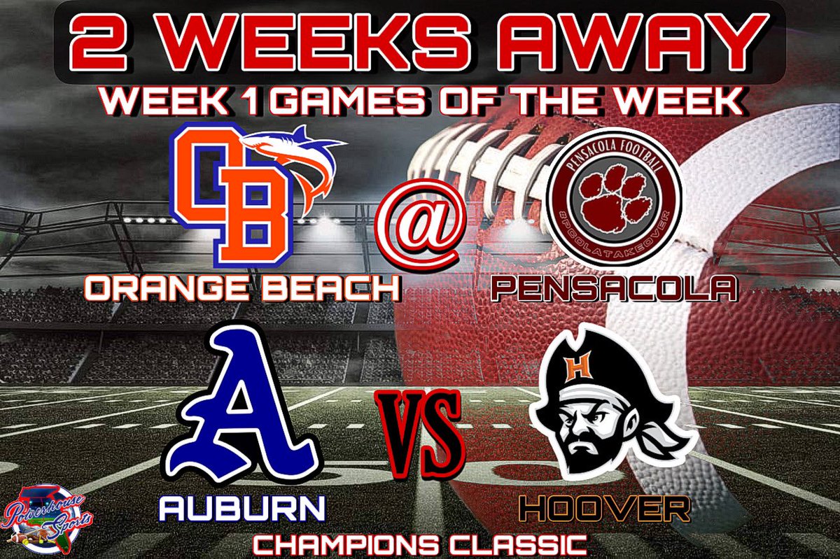 PowerHSports's tweet photo. We are TWO WEEKS AWAY from the start of the high school football season! We canโt wait to cover all of the action, LIVE, for you this seasonโฆstarting with Week 1. ๐ @PHS_TigersFB @BucsFootball @AuburnHighFB @OrangeBeachFB @JameyDubose https://t.co/HUPVC5JZIR