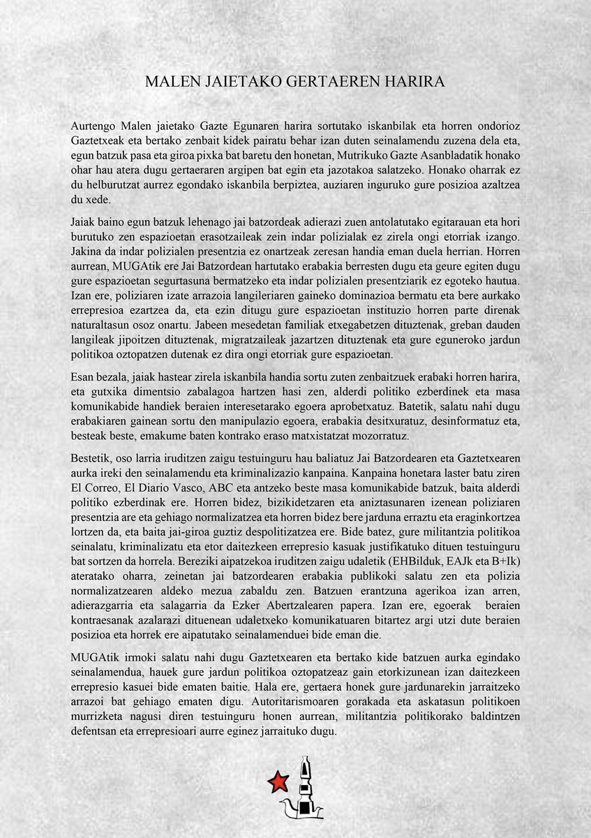 Malen jaietako gertaeren harira