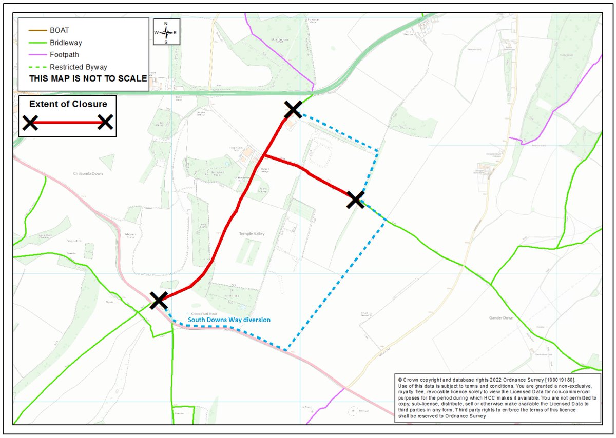 A temporary diversion will be in place for the South Downs Way at Cheesefoot Head, Hampshire, From Monday 8th August until Friday 19th August 2022. The diverted route will be clearly signed on the ground and will allow you to continue on your journey along the South Downs Way.