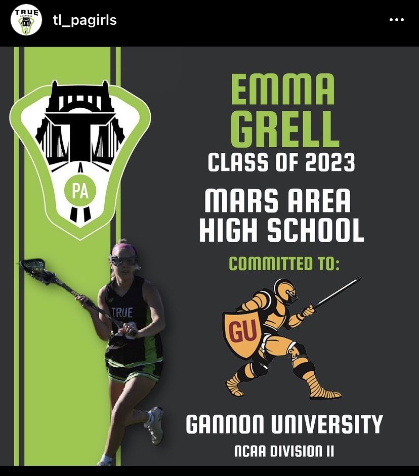 EmmaGrell1's tweet photo. Grateful for the opportunity @gannon_wlax ! Thank you @PATrueLAX @MarsHSGirlsLax &amp; Mars Youth Girls Lacrosse!! https://t.co/UvC74naPLz