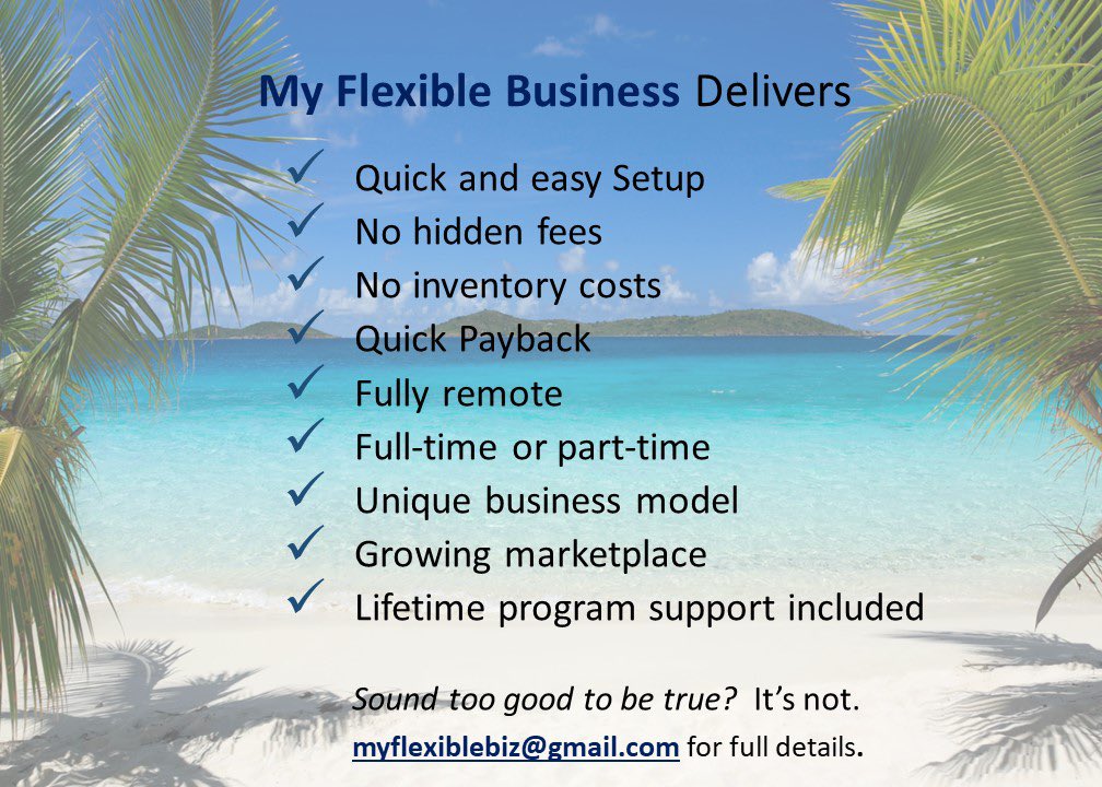 MyFlexBiz's tweet photo. Side gig or full-time flexible job. You pick! Myflexiblebiz@gmail.com #remotework #workfromhome #smallbusiness #sidegig #flexiblework #WorkLifeBalance #entrepreneurs #businessopportunity #income #profit https://t.co/rBFo5I6TLf