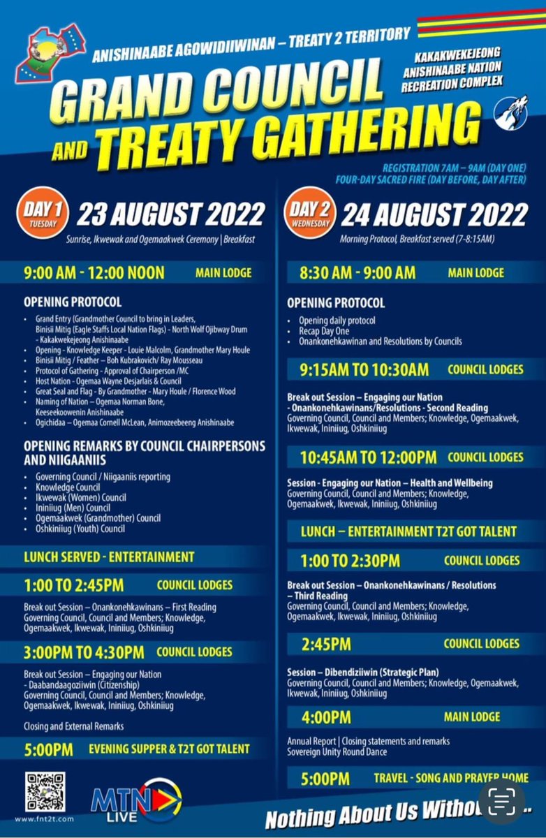 Treaty_2's tweet photo. Our Treaty 2 Territory Grand Council &amp; Treaty Gathering is just a couple of weeks away!  

You, the people, are our Grand Council. Your attendance &amp; participation is essential! 

Please register &amp; come join us in Kakakwekejeong on August 23rd and 24th. 

https://t.co/4cefNQhBus https://t.co/CCGOggF0Md