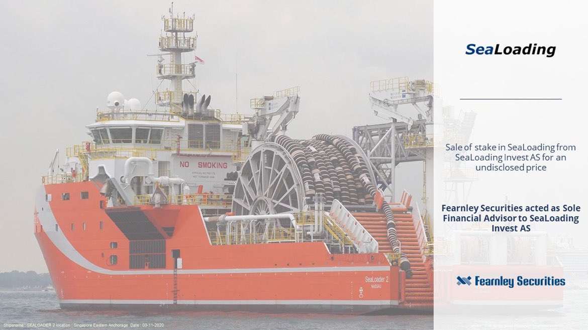 FearnleySec's tweet photo. Fearnley Securities would like to congratulate SeaLeading Invest AS on their successful divestment of shares in Sealoading for an undisclosed price. 
Fearnley Securities acted as Sole Financial Advisor to SeaLoading Invest AS. https://t.co/ZKTLsyVZgX