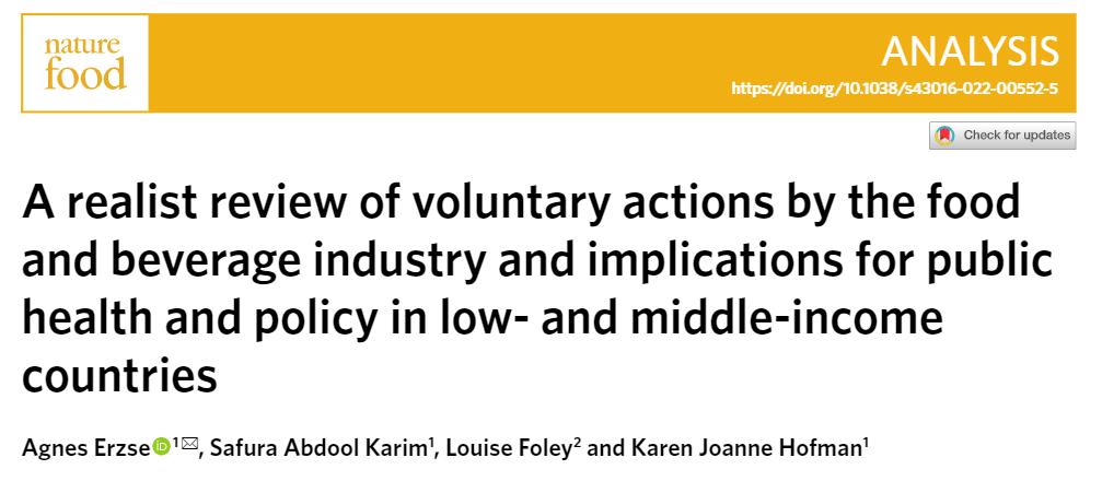 Ever wondered if industry pledges safeguard health? Spoiler: not. We conducted a review to understand the public health and policy implications of voluntary actions by indsutry ✍️ @AkSafs @loudoestweet @GDARnetwork @WitsSPH Read our @NatureFoodJnl paper:rdcu.be/cS6gB