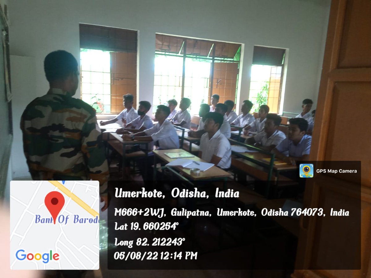 *13( O) Bn NCC* Conducted various classes in 4x Schools.
Introduction to NCC, .22 Rif Deluxe BA, Drill and Entry into Armd Force's. Govt HS Umerkote, Govt (SSD) HS Nishnahandi, Govt (SSD) HS Patraput, JNV Khatiguda.