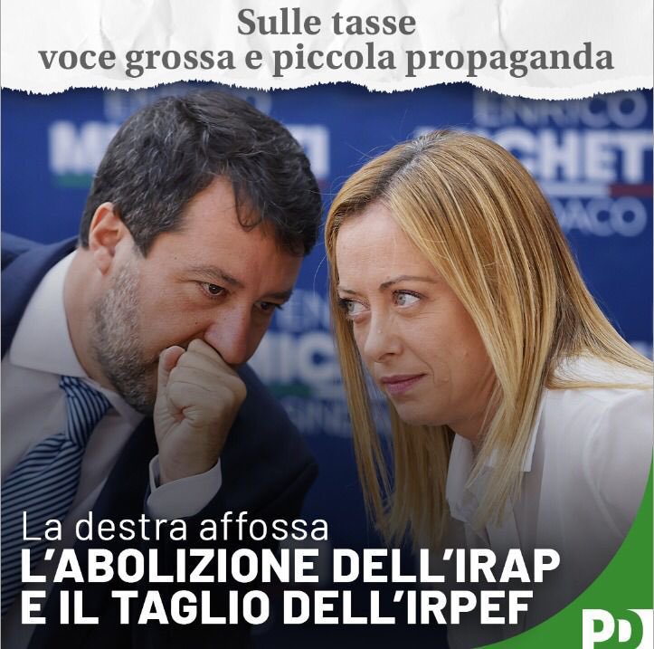 È saltata la #delegafiscale. La destra ieri ha affossato taglio #IRPEF e abolizione #IRAP. Il 25 settembre chi vota per noi sceglie di cambiare il fisco 🇮🇹
✅Riduzione tasse per ceti medio bassi 
✅Incentivi fiscali per assumere #donne e #giovani
✅Abolizione irap per le #imprese