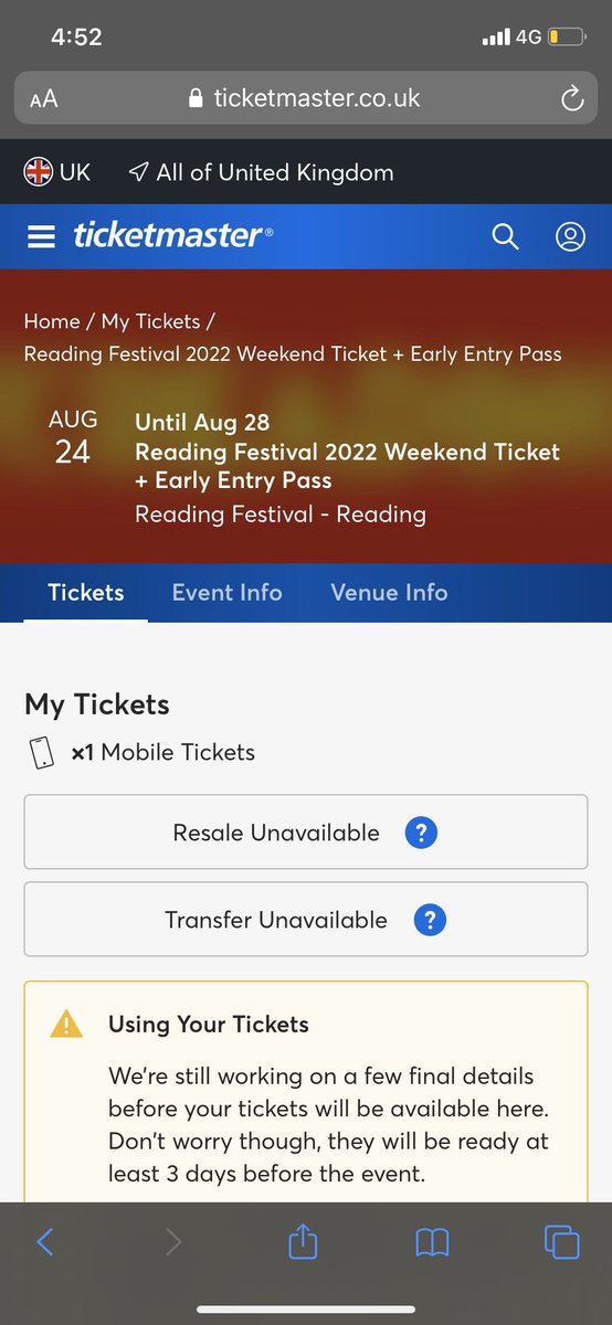 Selling reading weekend+plus early entry ticket-£120